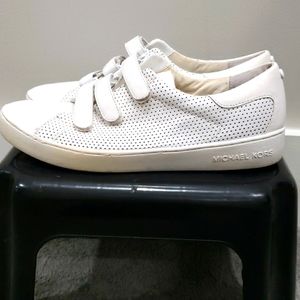 Michael Kors white perforated leather velcro closure sneakers